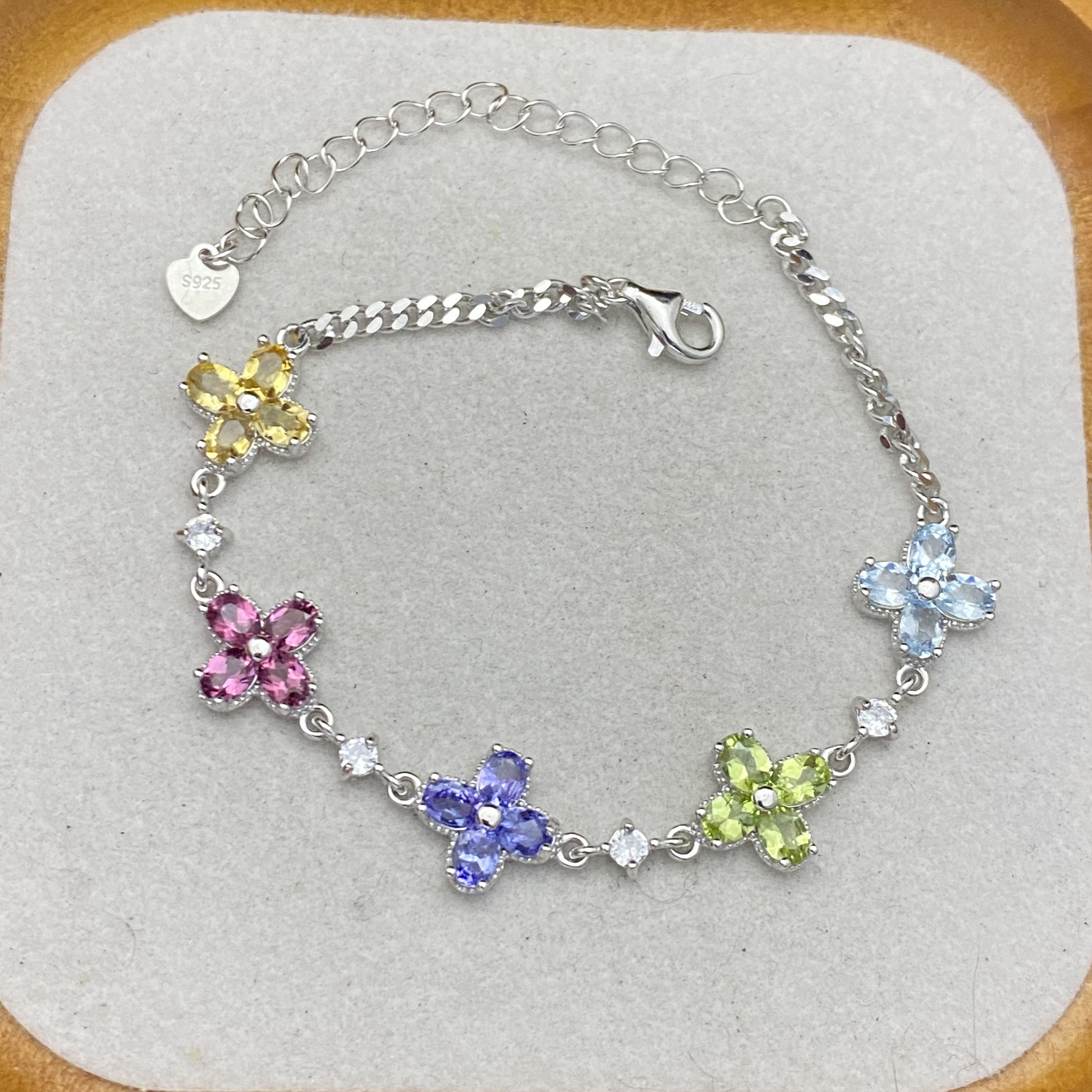 四叶草-天然彩色多宝水晶手链s925银 轻奢精致满钻气质甜美百搭S