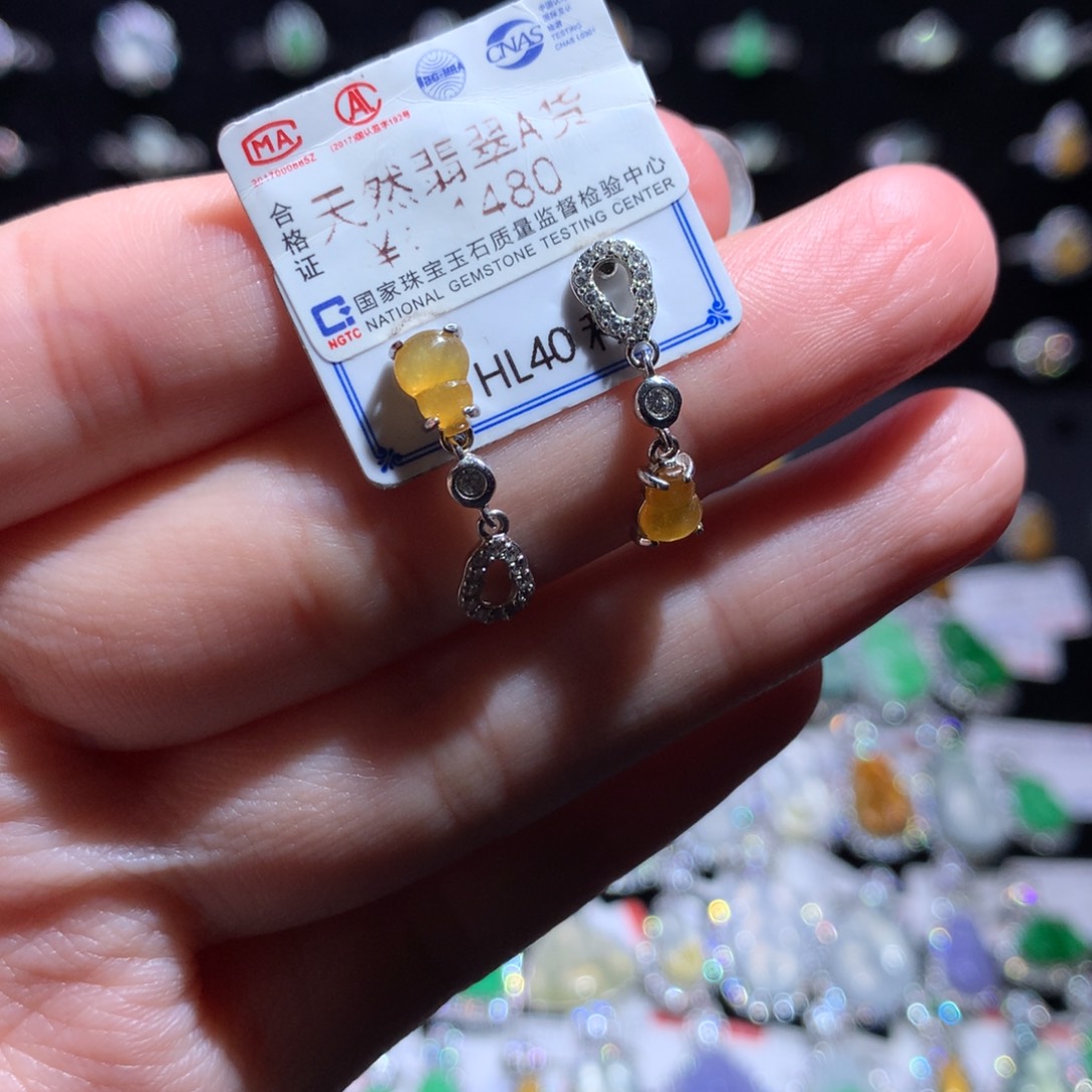 翡翠耳饰银S925镶嵌天然翡翠