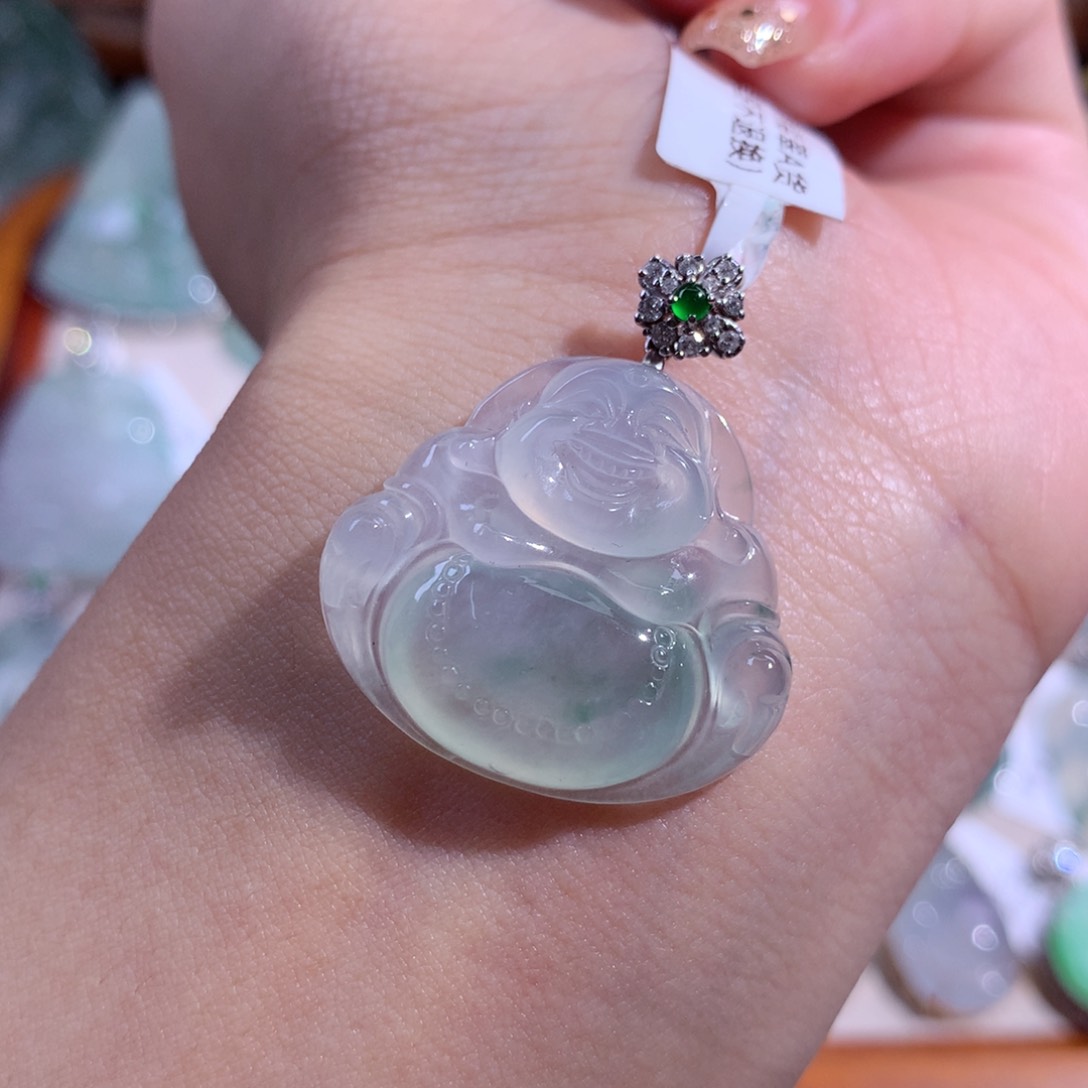 翡翠吊坠(不含链)18K金镶嵌冰佛公