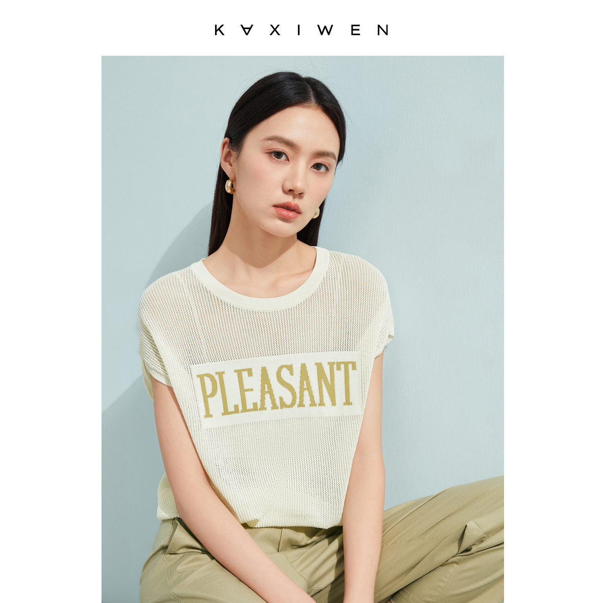 【小花专属】时尚针织衫轻薄气质字母镂空短袖上衣X04AZS2511