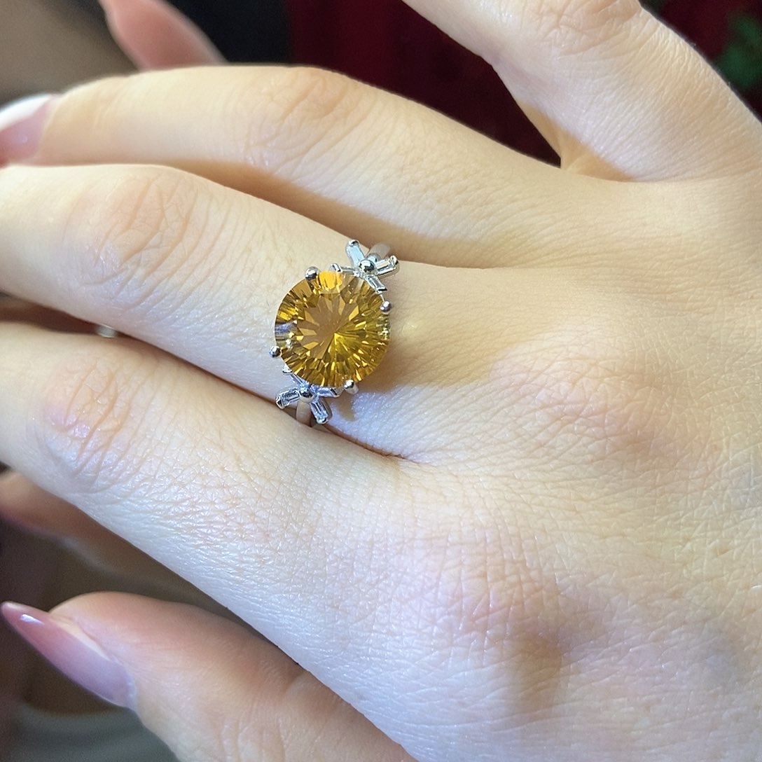 黄晶戒指，银S925镶嵌