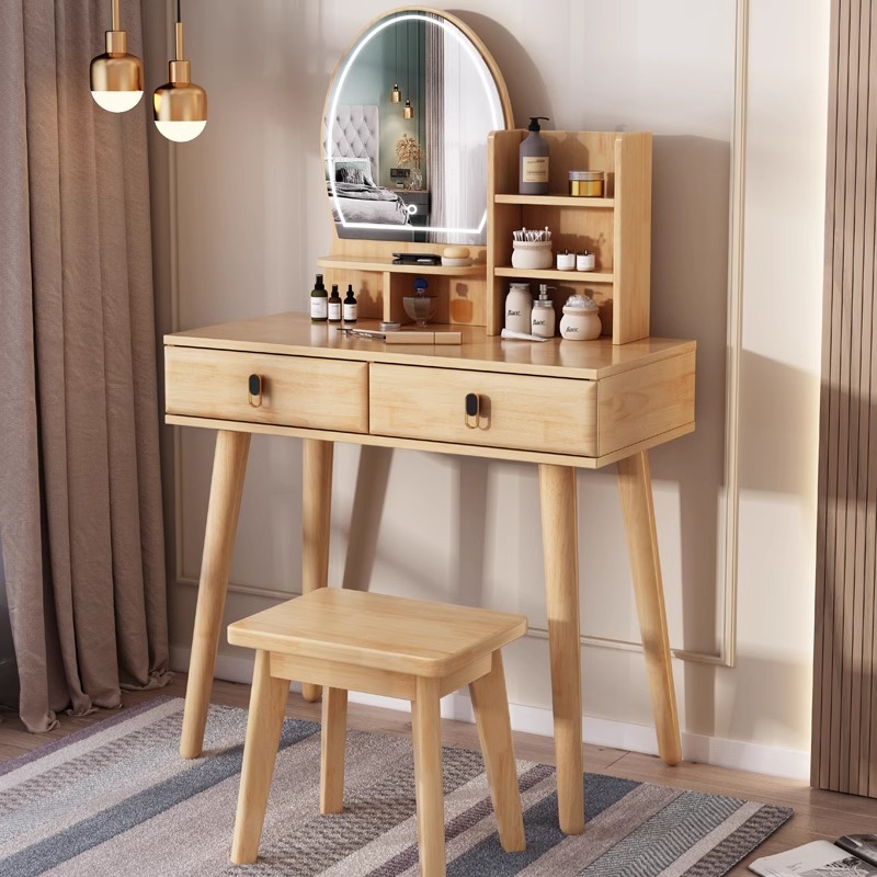 实木梳妆台现代简约卧室床头收纳柜一体化妆台小型新款轻奢化妆桌