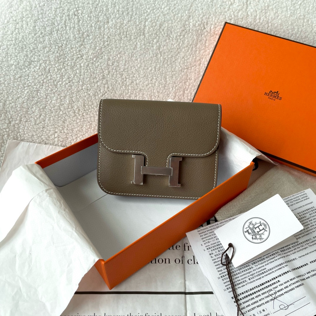 99新 Hermes/爱马仕 康康slim大象灰银扣w刻全新大全套BJM7-3236