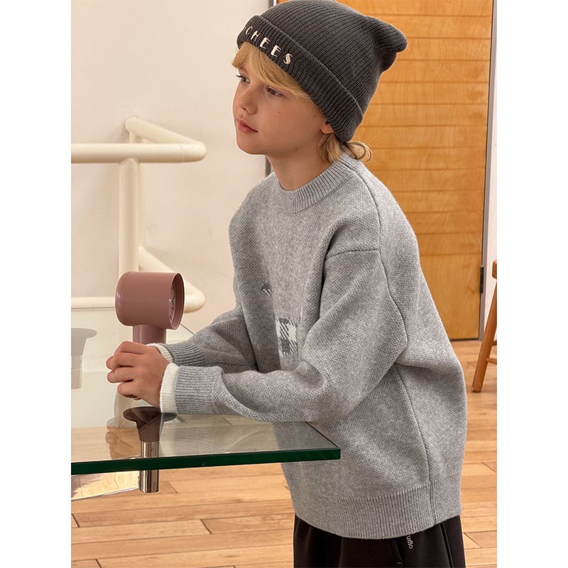 Mast亲子装小狗套头毛衣2025圆领加厚针织衫中大童青少年男女保暖