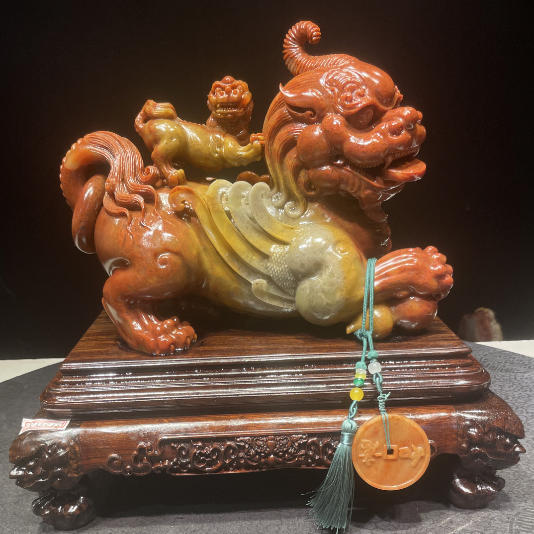 寿山石山水田黄印章印摆件貔貅手把件石雕工艺品入门玄关奇石山水