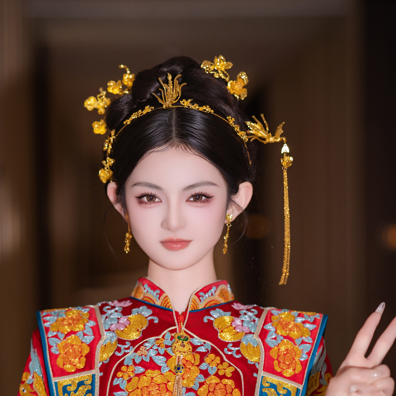 合金婚庆饰品 新娘发饰金色凤凰高级感龙凤褂秀禾盘发头饰MT2596