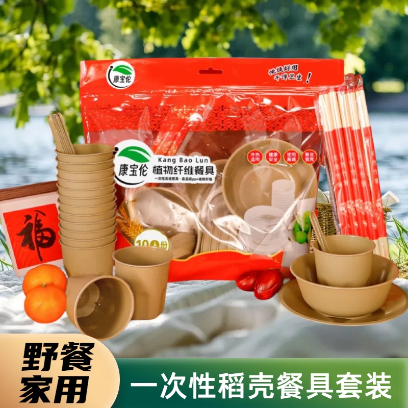 年货节一次性餐具套装环保餐具盘子碗筷勺杯子加厚耐高温可降解