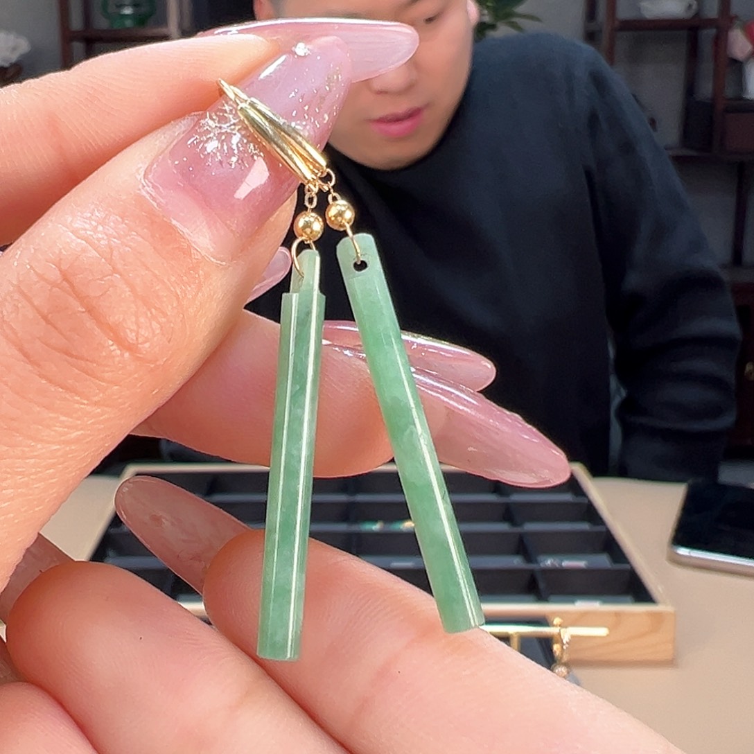 翡翠耳饰18K金镶嵌耳环12