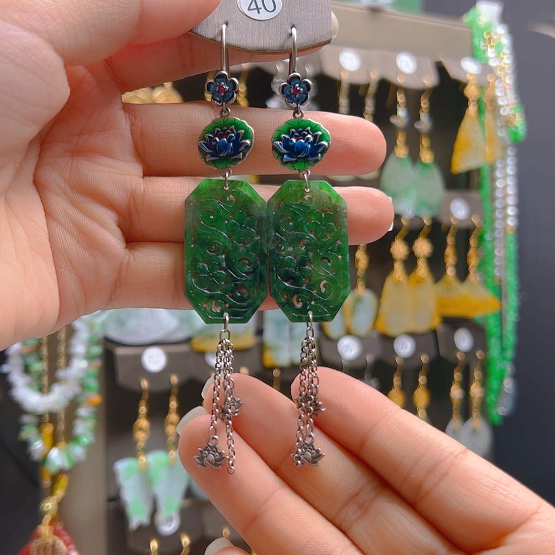 银S925镶嵌翡翠耳饰