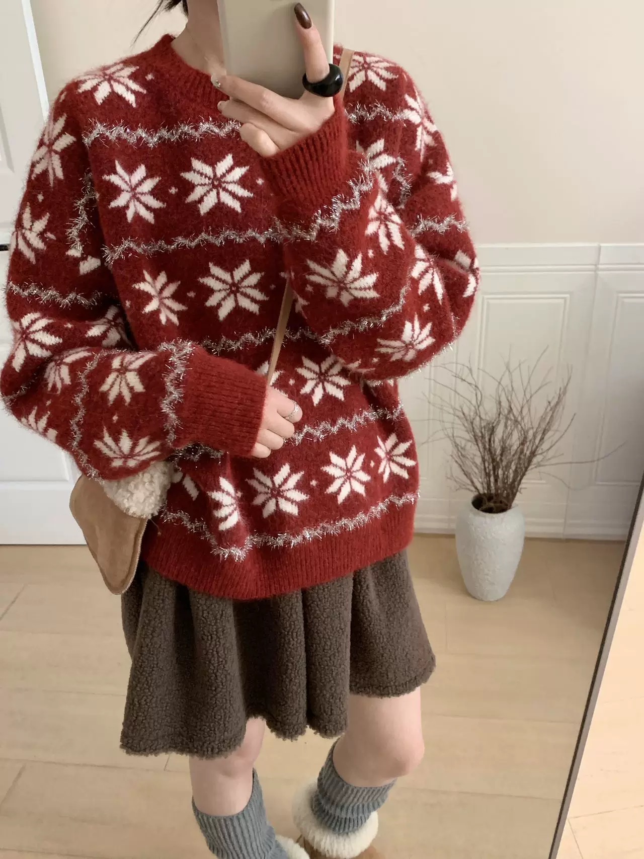 【细闪雪花】冬季圣诞款亮晶晶雪花针织毛衣费尔岛提花慵懒毛衣