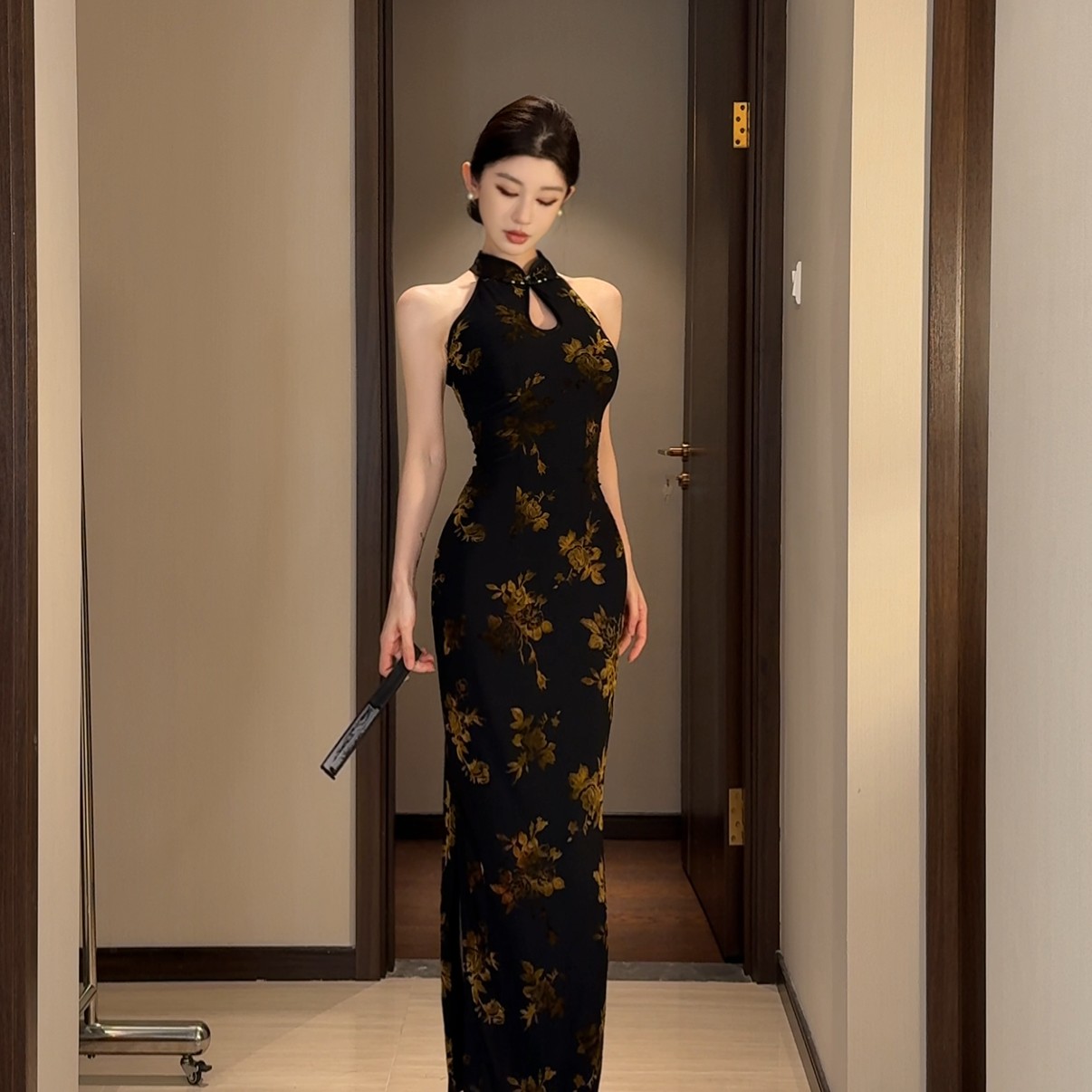 【蚀光】烧花旗袍中国风性感风无袖水滴领常规旗袍夏季显瘦中式旗袍