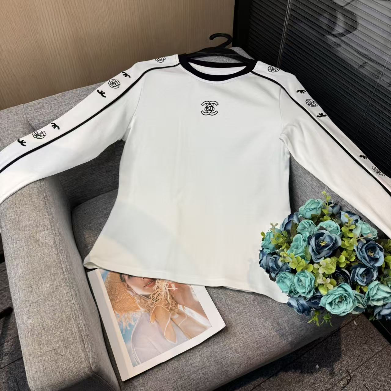 早秋新款时尚舒适轻柔螺纹拼色女款长袖-G50676