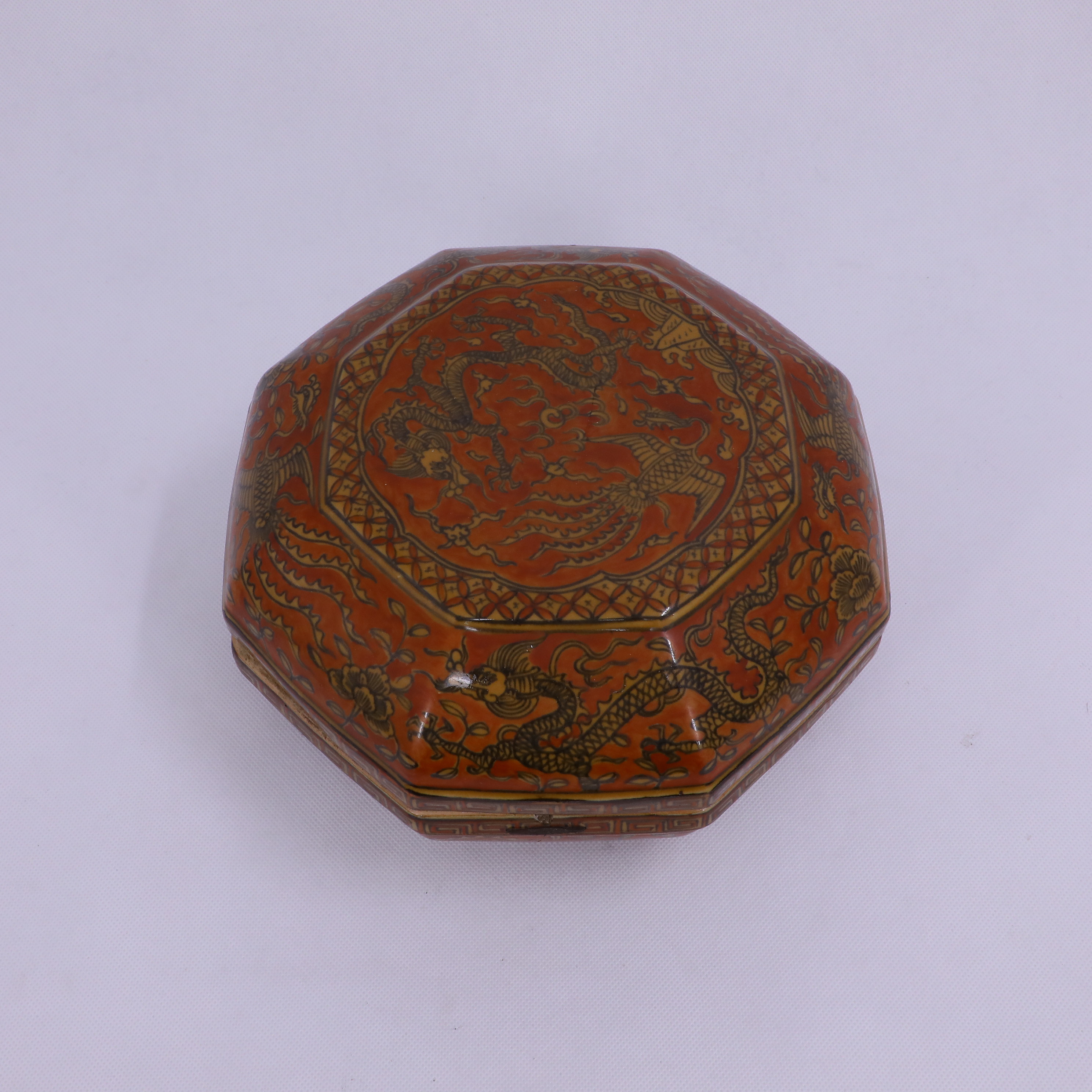 古董/古玩/瓷器/龙凤纹八方盖盒LOT0829/老物件