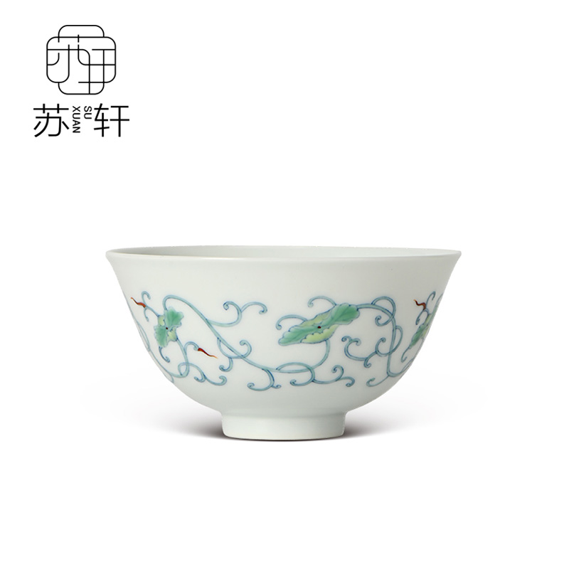 景德镇茶具敬畏堂青花斗彩荷花撇口杯主人杯精品茶具陶瓷手工手绘