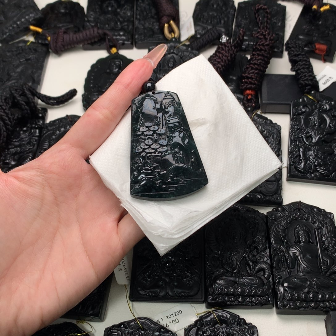 翡翠未镶嵌挂件天然缅甸a货钢琴黑挂件