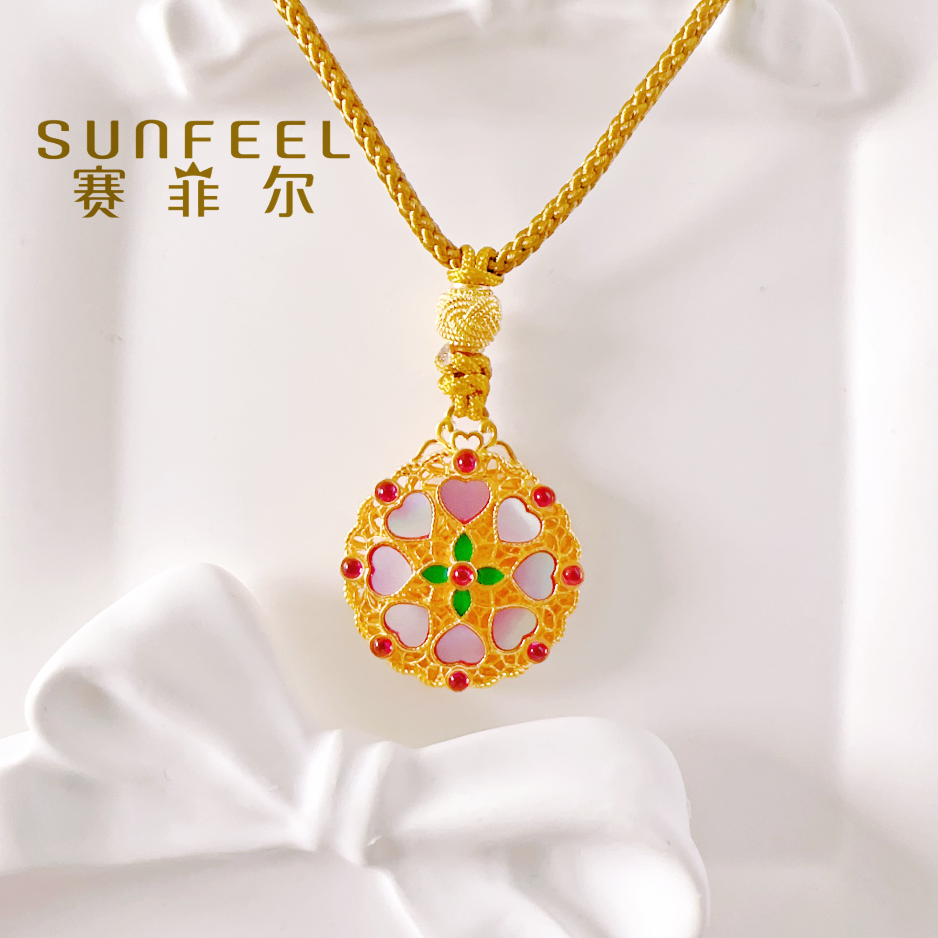福利款【赛菲尔】罗盘合集古法螺钿点钻转动吊坠项链足金黄金