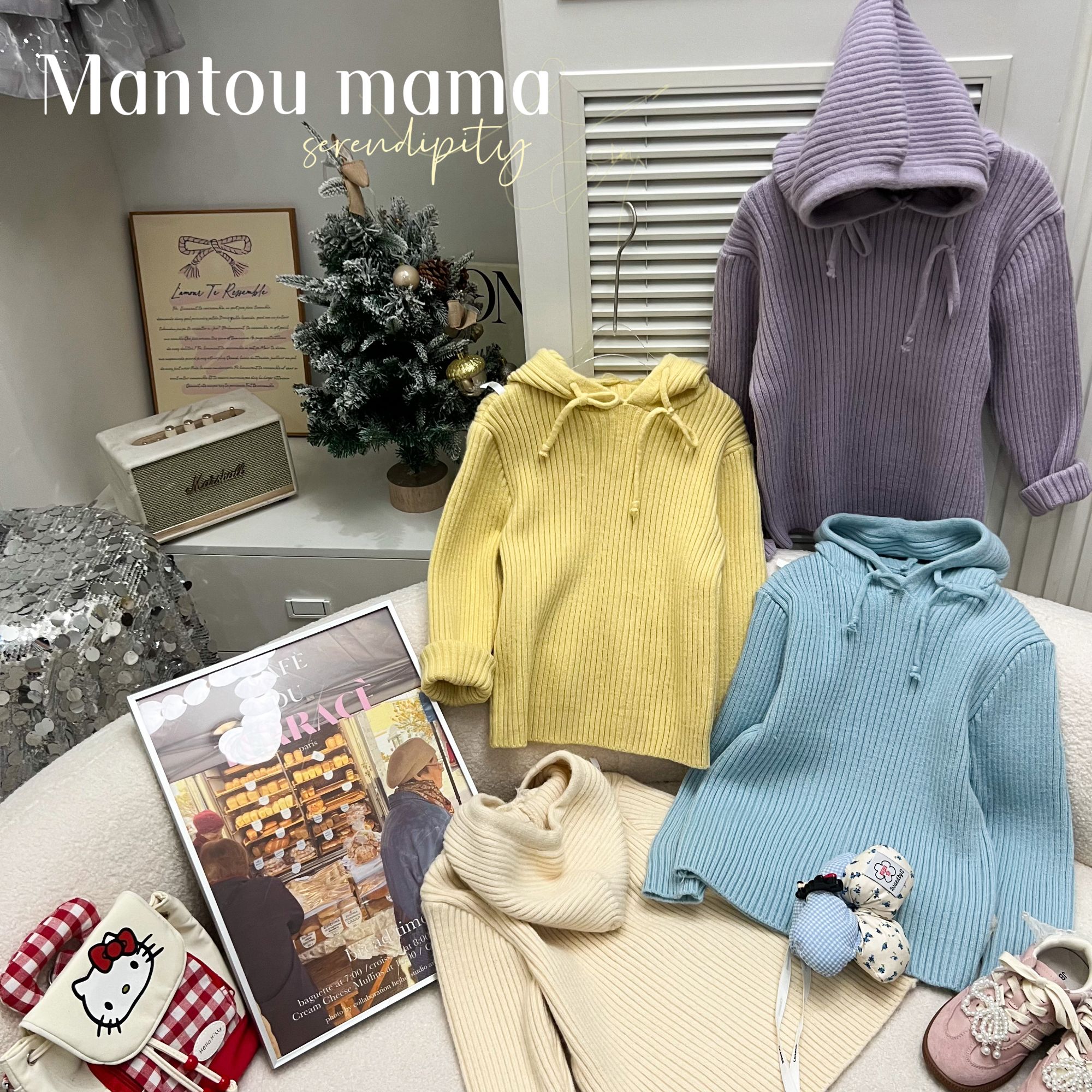 【Mt studio】3【现货】设计感竖纹连帽针织毛衣女童秋冬休闲百搭韩版