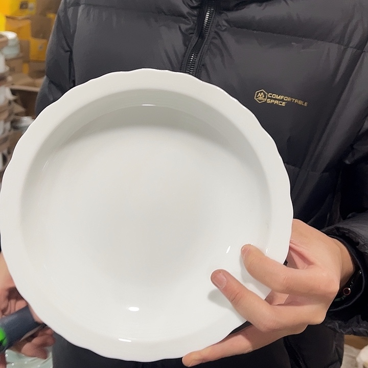 瓷片高白玉泥八英寸花边深盘两个包邮