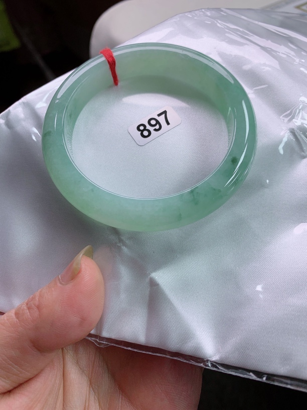 58-59圈缅甸纯天然翡翠老坑飘花手镯女款妈妈冰透
