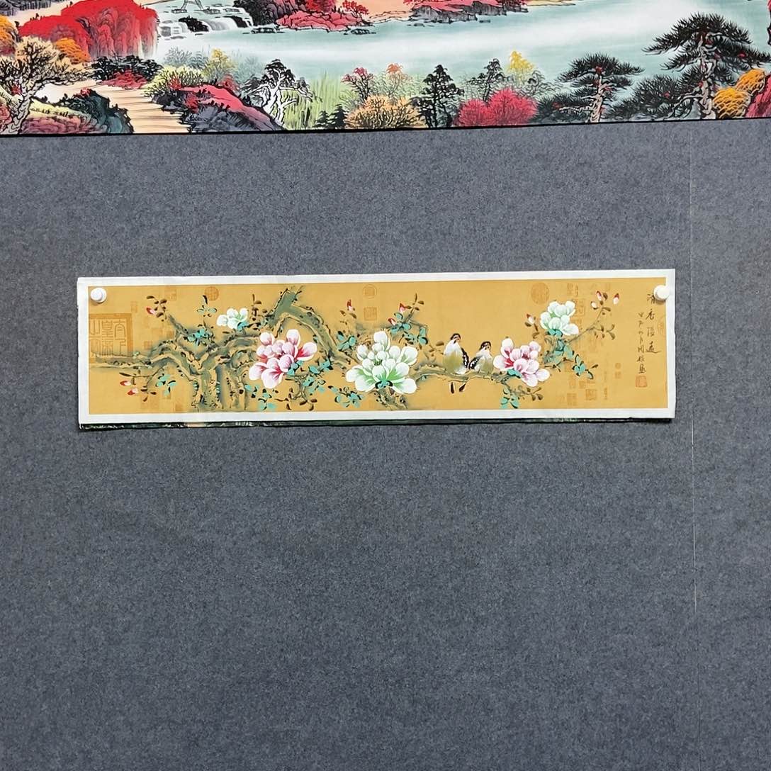 国画四尺对开花鸟一副