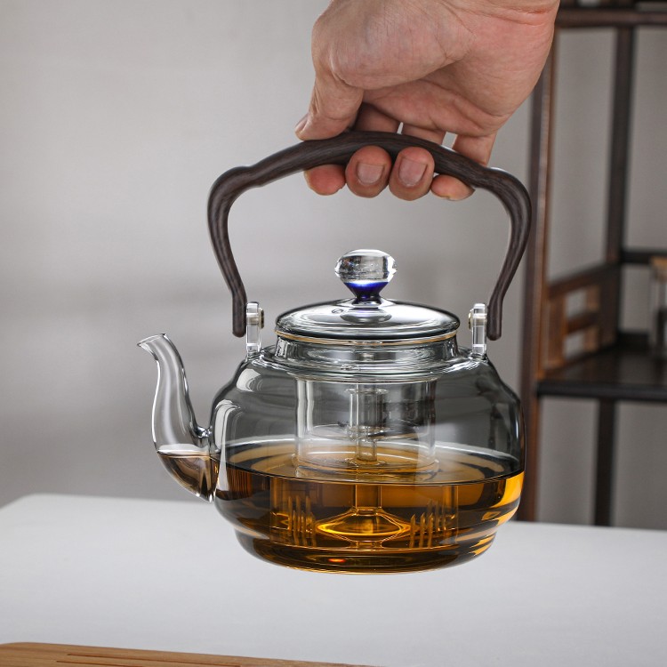 手工煮水玻璃壶提梁壶耐热煮茶壶泡壶茶具手工煮水玻璃壶提梁壶