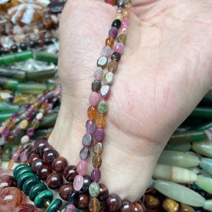 玛瑙/玉髓合金珠宝半成品一条5x7mm碧玺