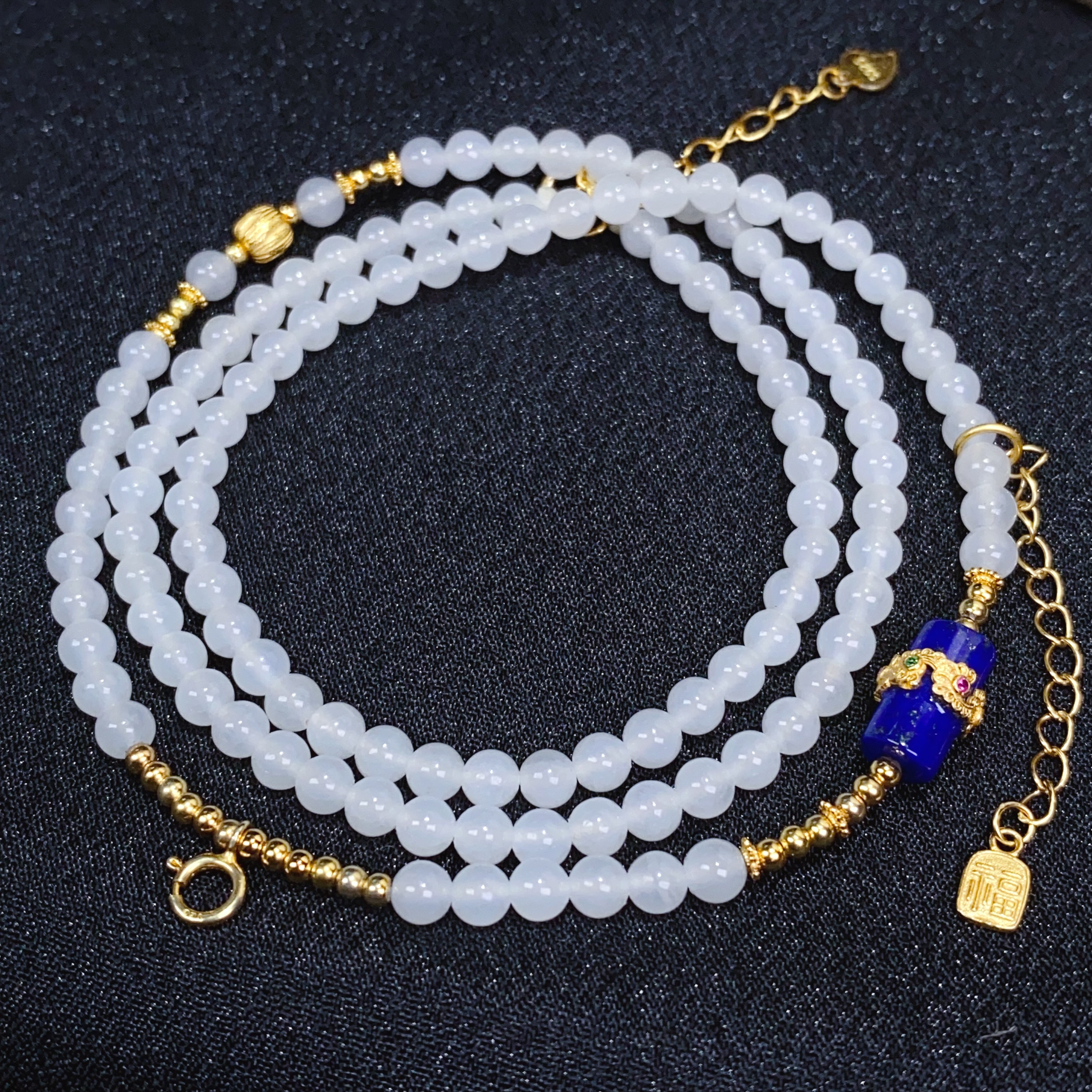 天然和田玉精品白玉小米珠圆珠4mm项链925银万能扣吊坠挂链@0006