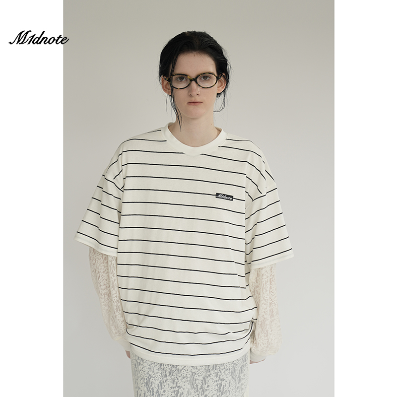 M1DNOTE米诺徽标装饰条纹针织短袖T恤MDSS01012