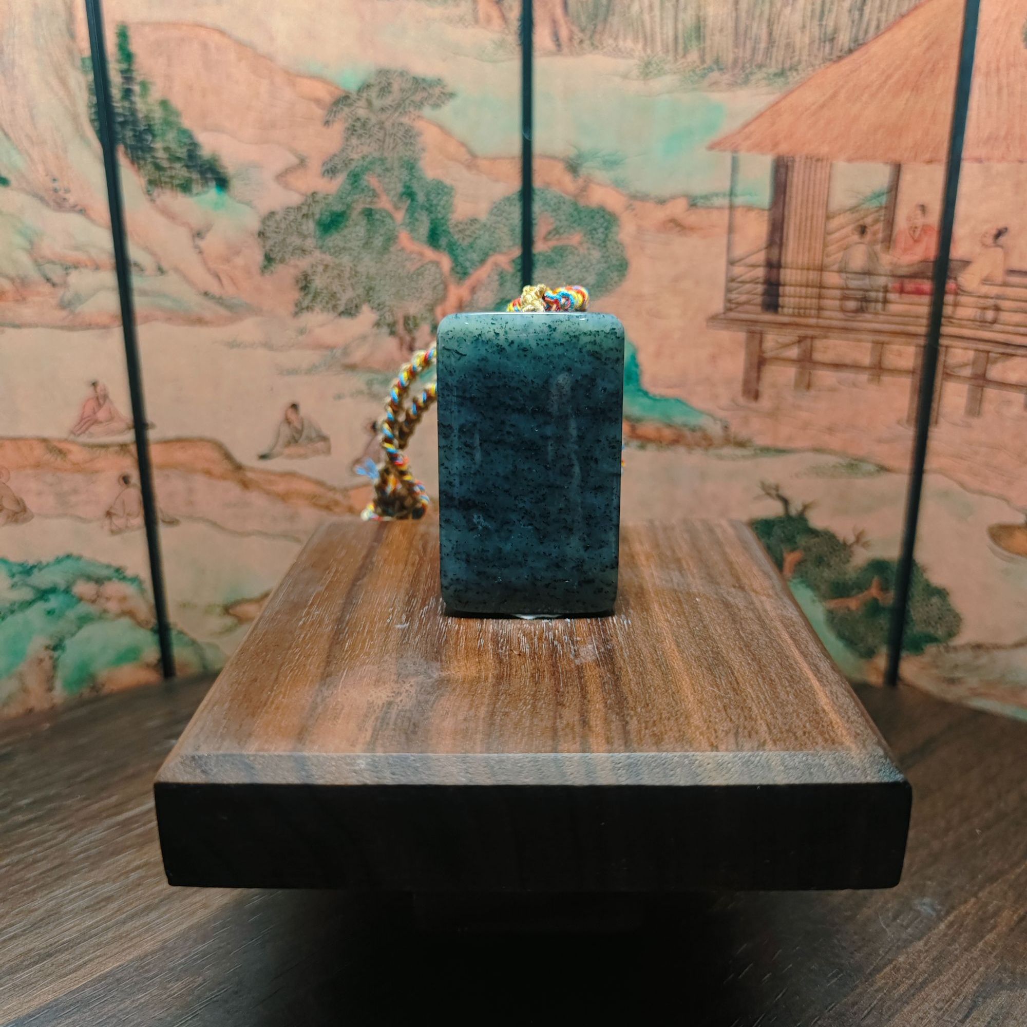 W和田玉点墨青花无事牌吊坠2229