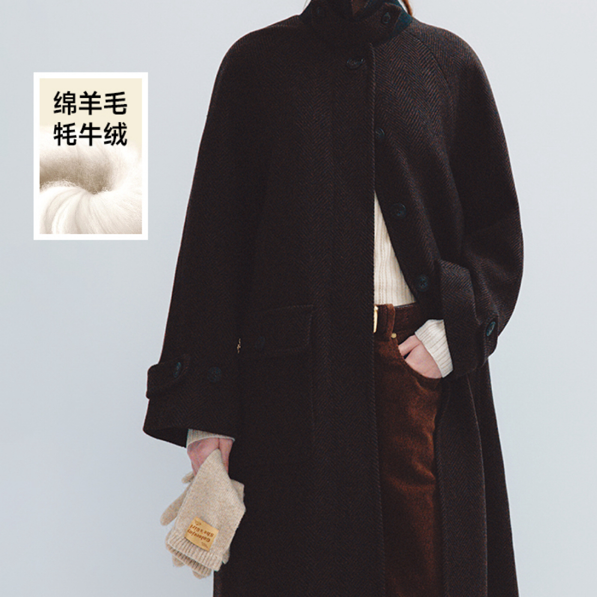 Teenie Weenie小熊毛呢大衣女25年冬季新款TTJW254VW2D