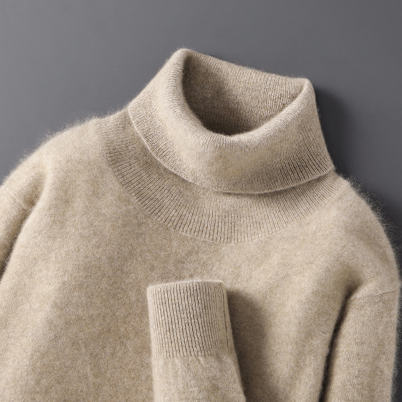 非凡品质！秋冬新款男士高翻领套头羊绒衫 休闲长袖宽松纯色针织衫