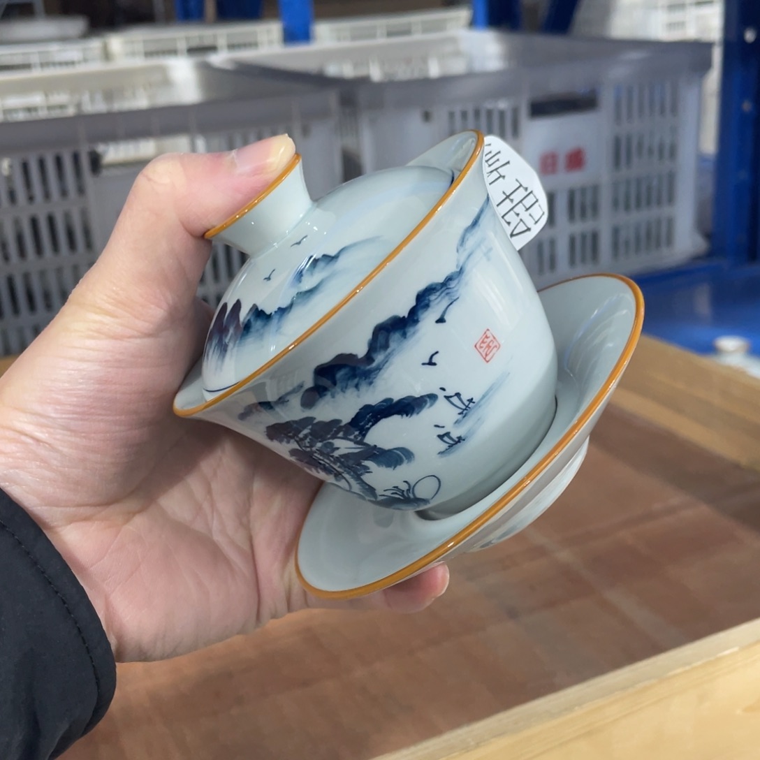 釉下手绘茶具微瑕