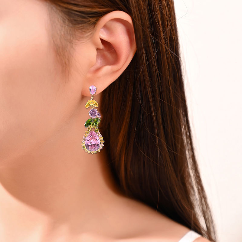 铜合金锆石项链 彩色锆石花朵项链时尚百搭气质优雅