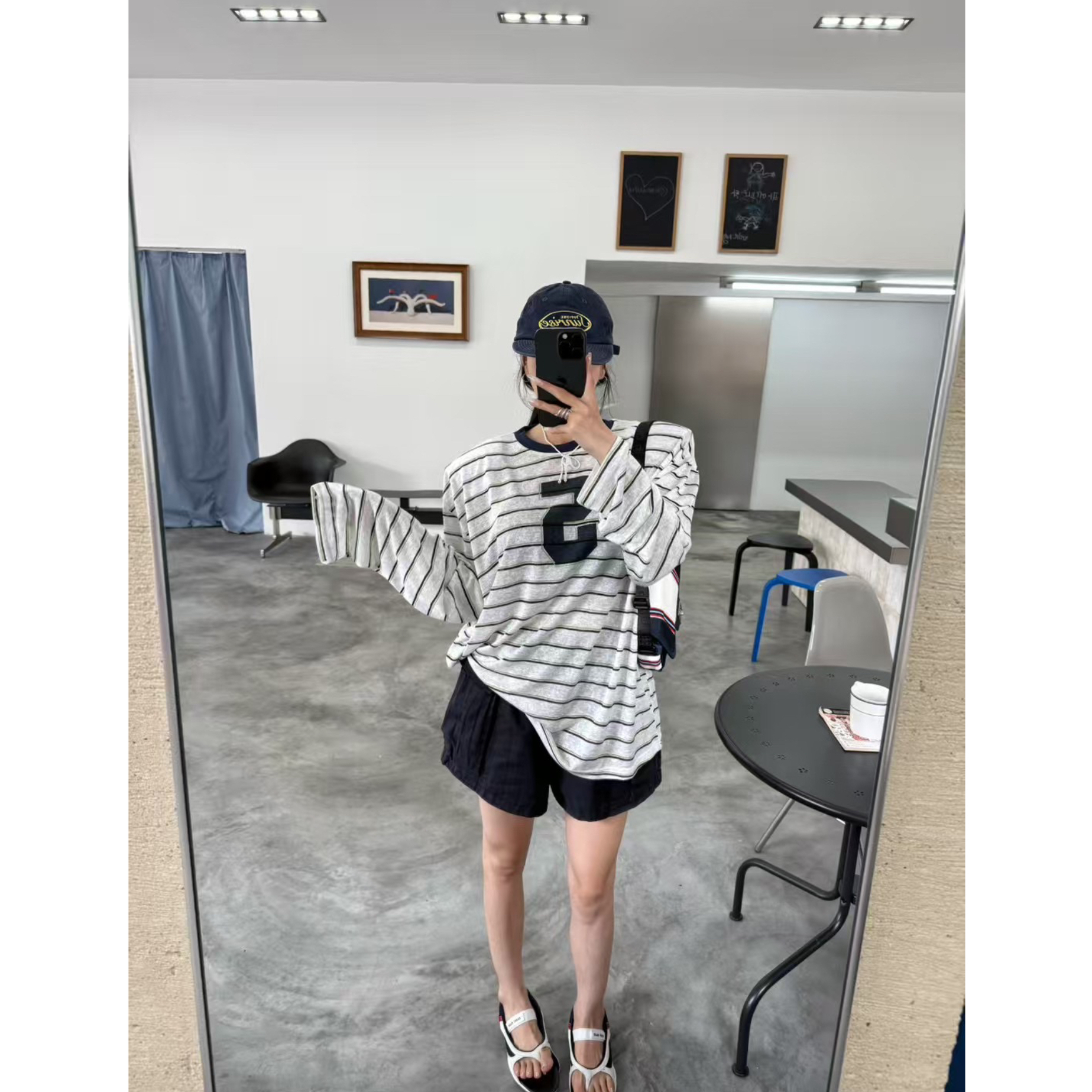 【财神5号条纹防晒】GOD财神夏季新款韩版5号宽条纹长袖垫肩防晒T女