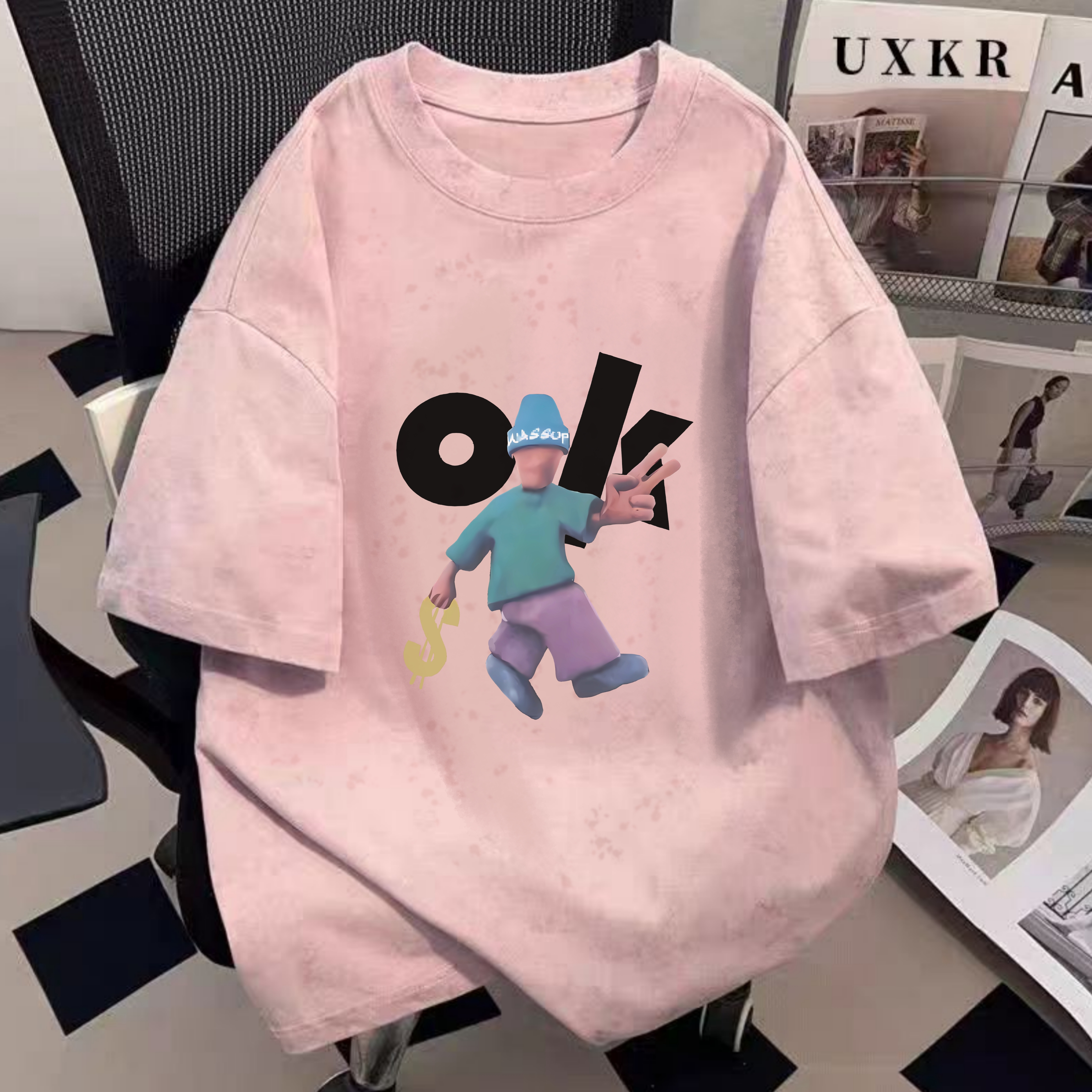 夏季新款扎染涂鸦OK3D人印花T恤短袖女款爆款圆领韩版夏装