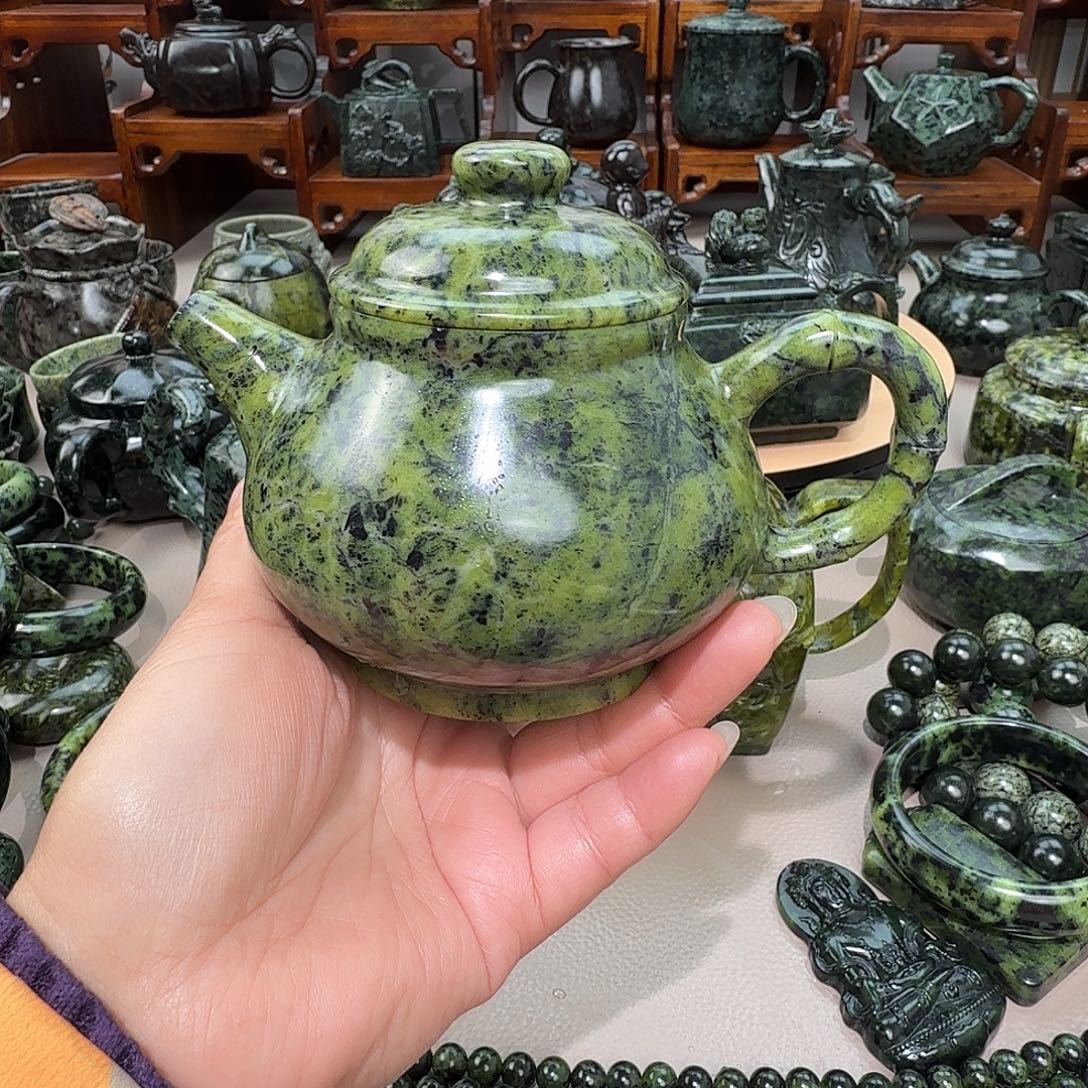 脱***马蛇纹石玉未镶嵌藏玉药王石茶壶