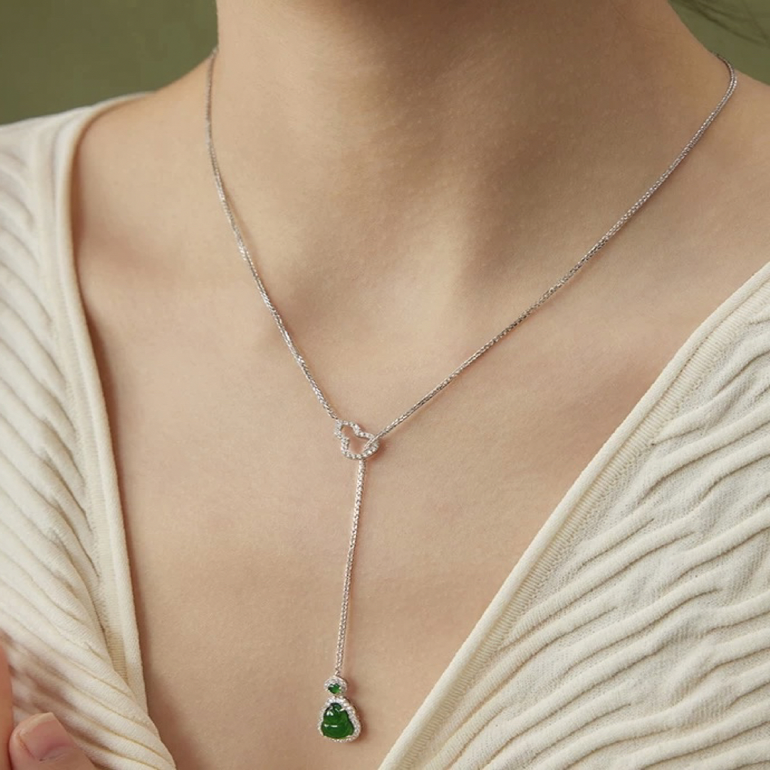 【黄飞达】925银镶嵌玉髓葫芦项链简约个性潮人气质百搭