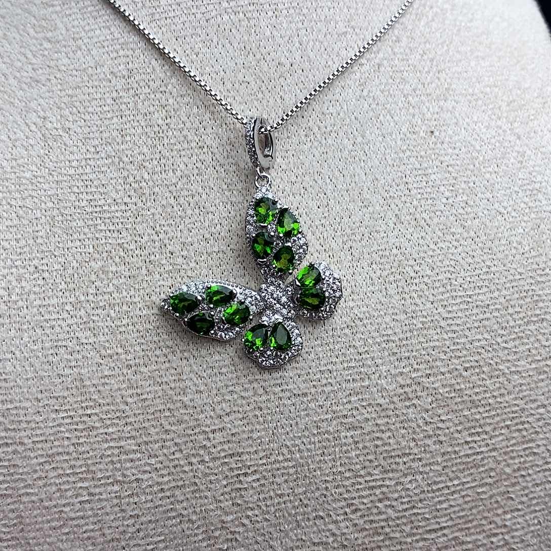 银S925镶嵌透辉石吊坠（不含链）万能扣一物一证