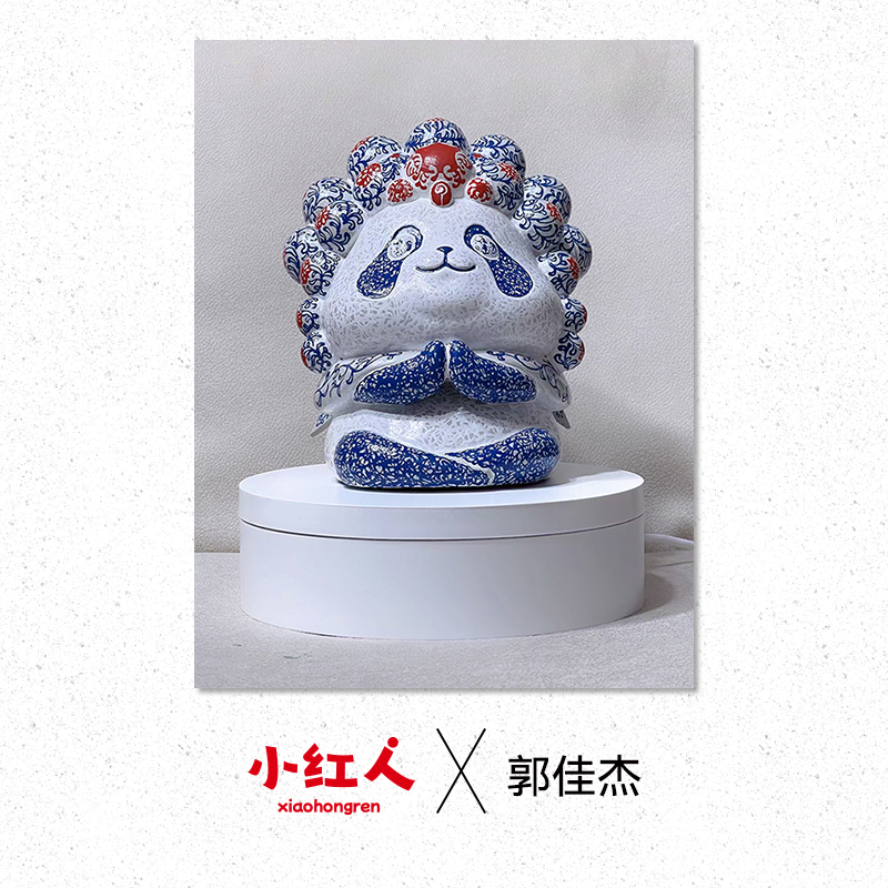 小红人 | 郭佳杰 艺术家熊猫拜佛手绘雕塑 摆设 新中式 书房 手工