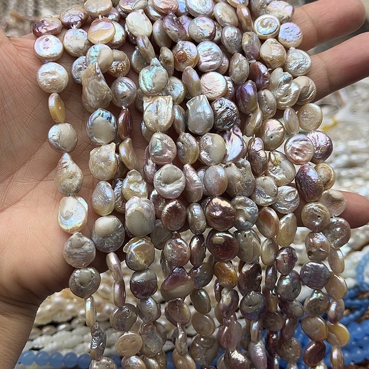 玛瑙/玉髓未镶嵌珠宝半成品一条10mm左右巴洛克珍珠圆片