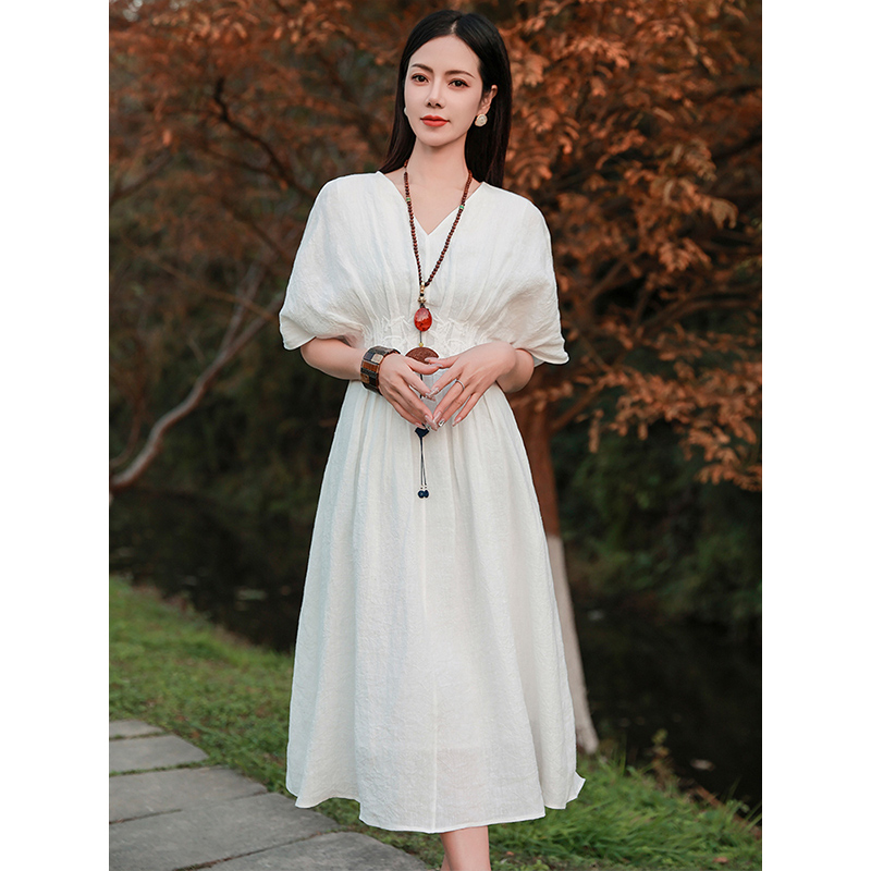 【苏西】薰香2025新款时尚百搭亚麻短袖连衣裙L10368