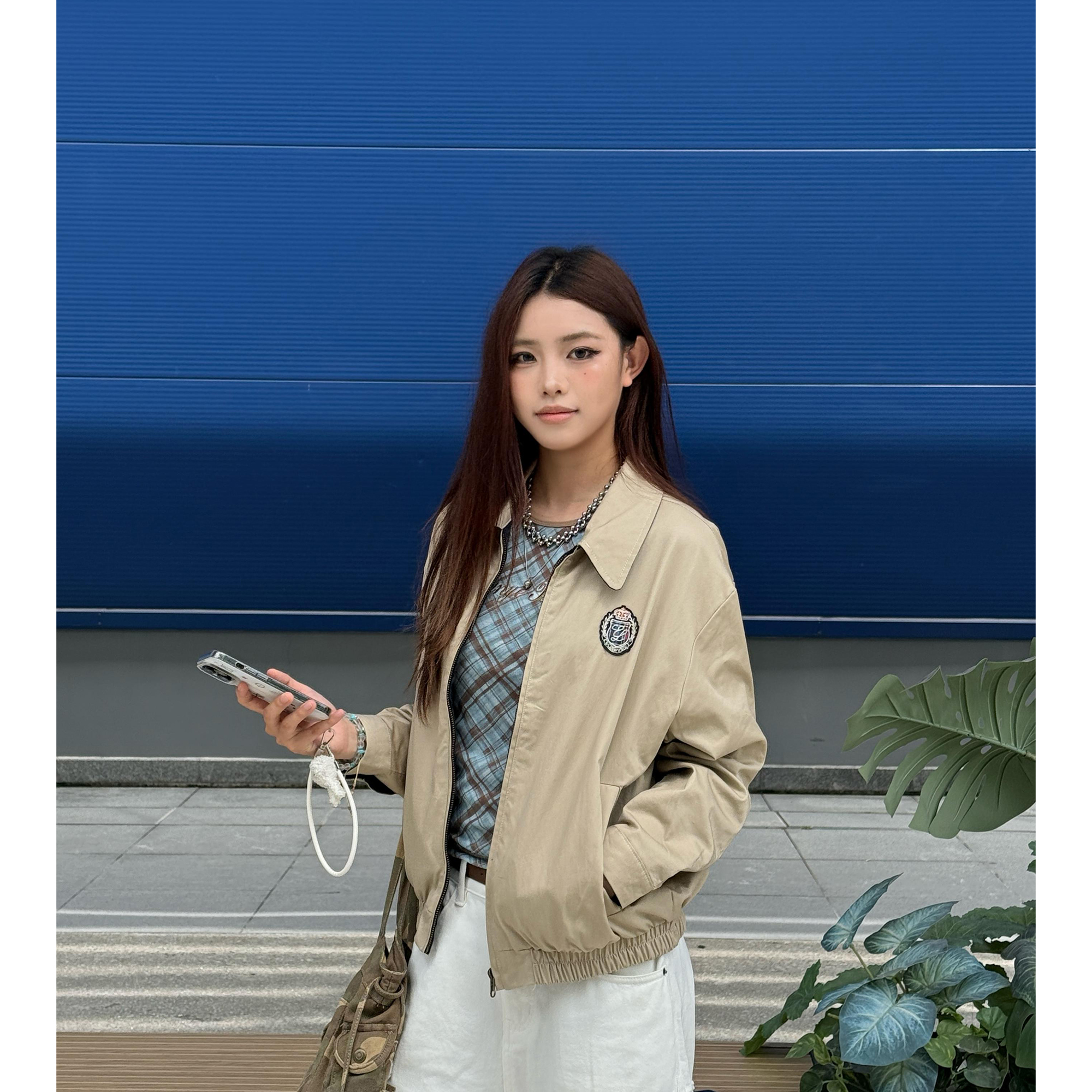 CBL菜不辣美式复古男女街头休闲工装哈灵顿双面格子外套夹克春秋
