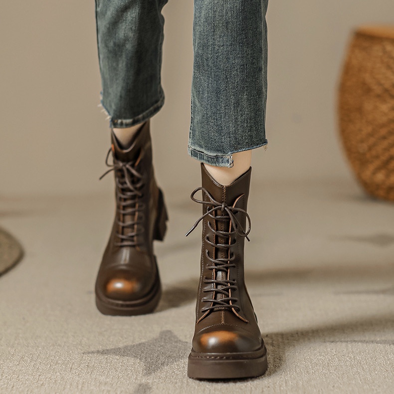 3218-1复古西部靴女款2025新款秋冬中筒骑士靴短靴时尚马丁靴