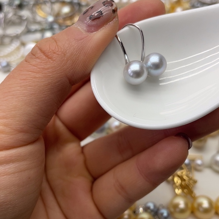 海水珍珠耳饰银S925镶嵌
