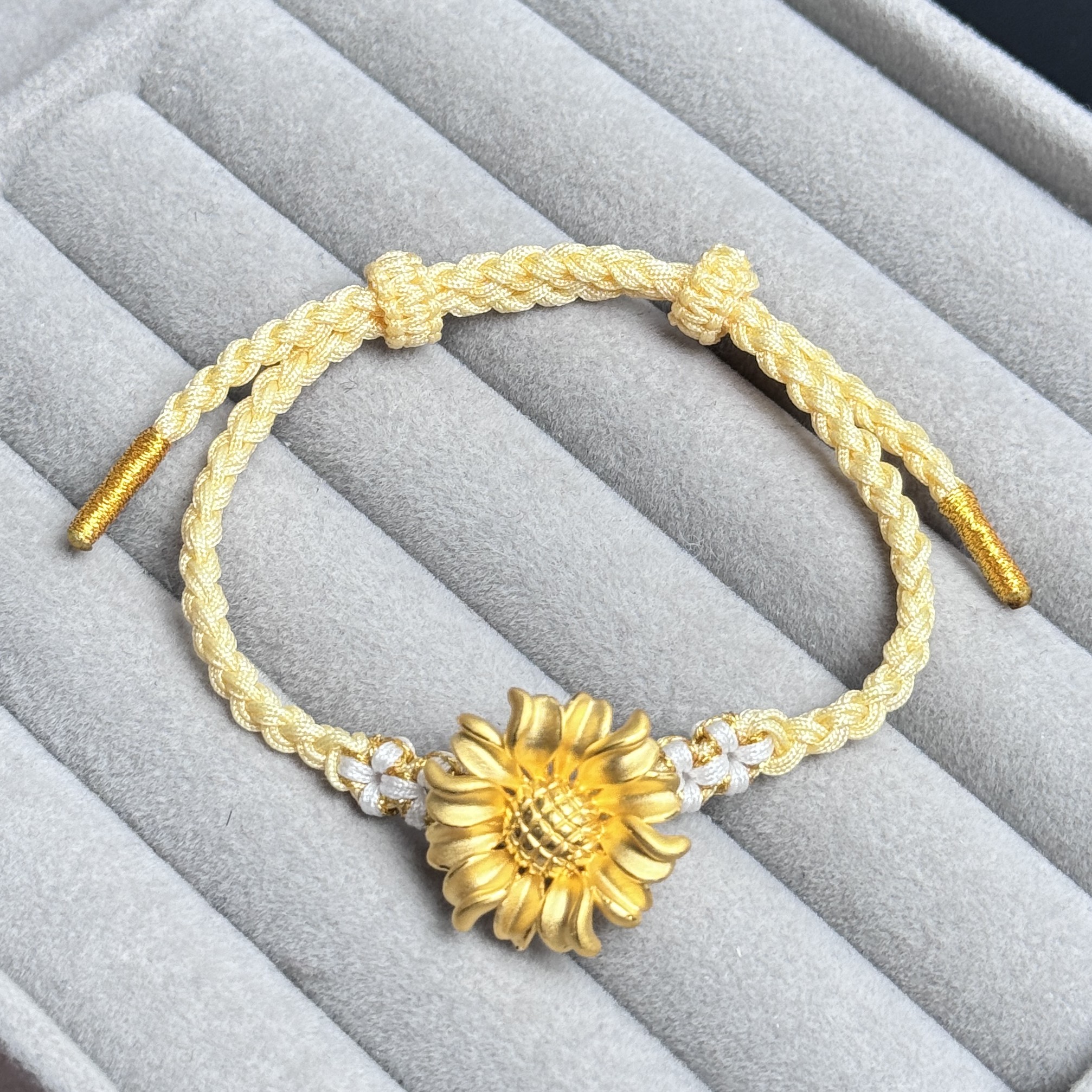 足金999太阳花黄金手串黄金向日葵手工编织黄金手链