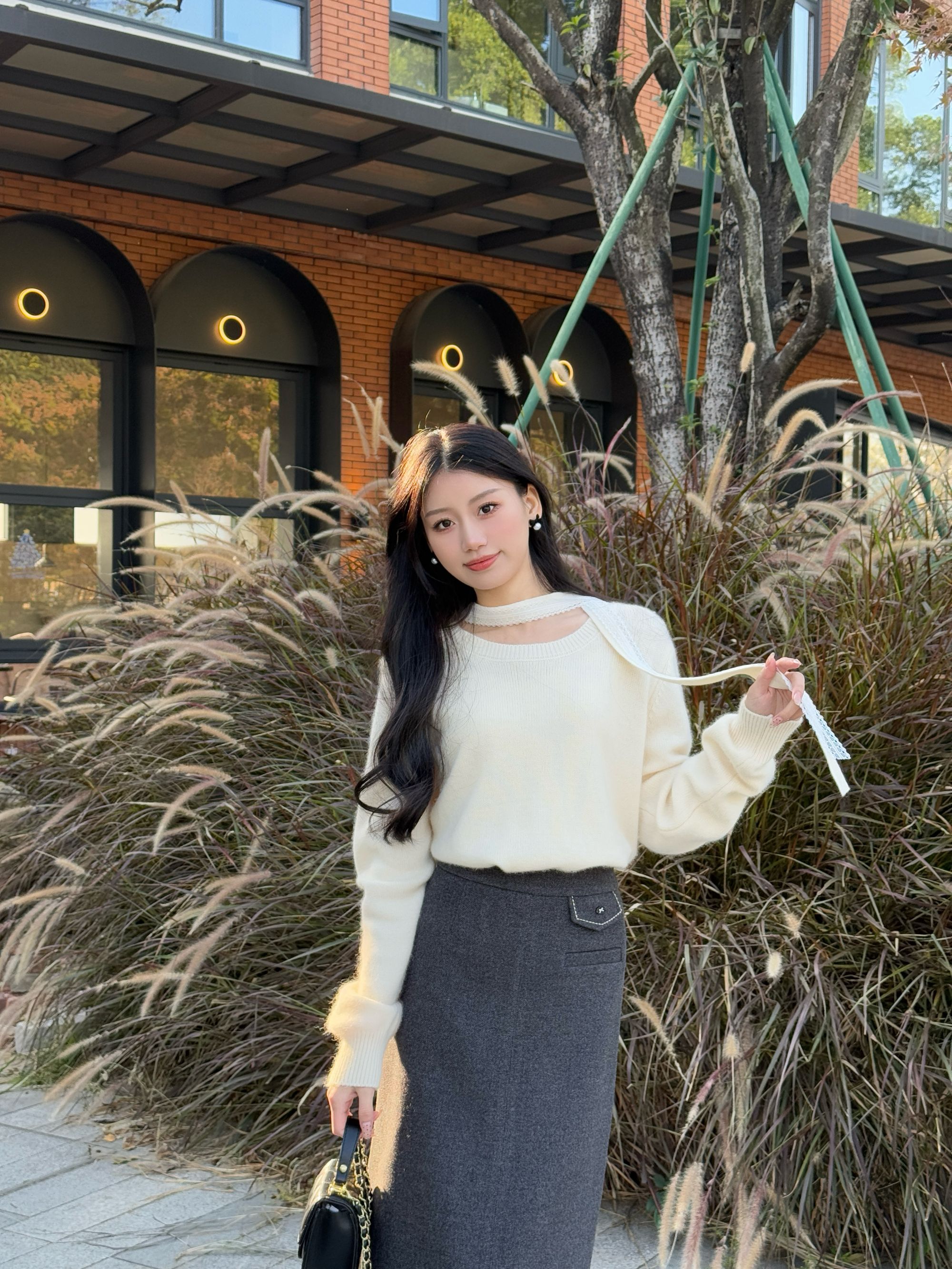 毛针织衫冬季圆领保暖打底衫时尚拼接网红高领女装韩版小香风