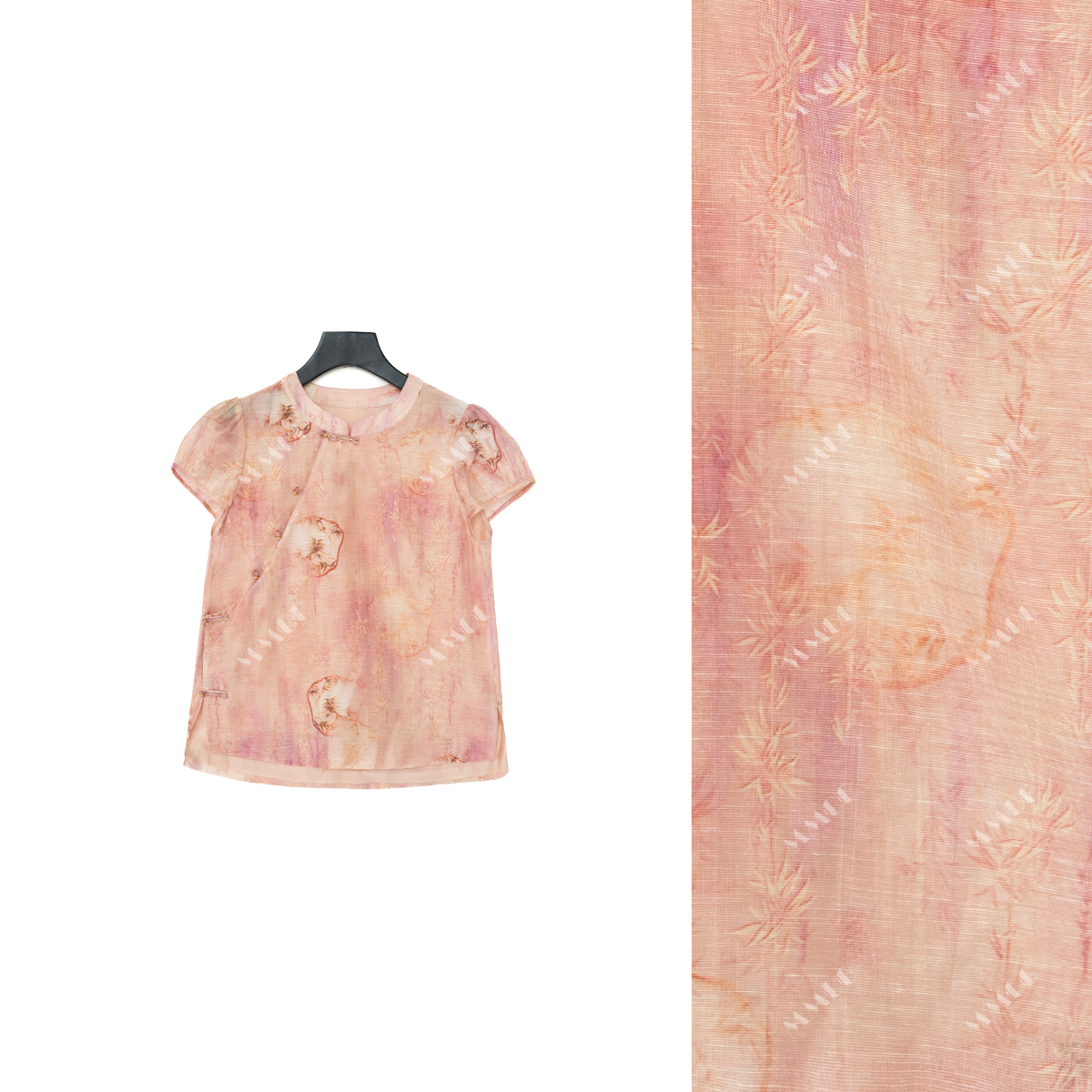 【轻霞】新中式粉色印花上衣2025夏季气质衬衣LY-G8500