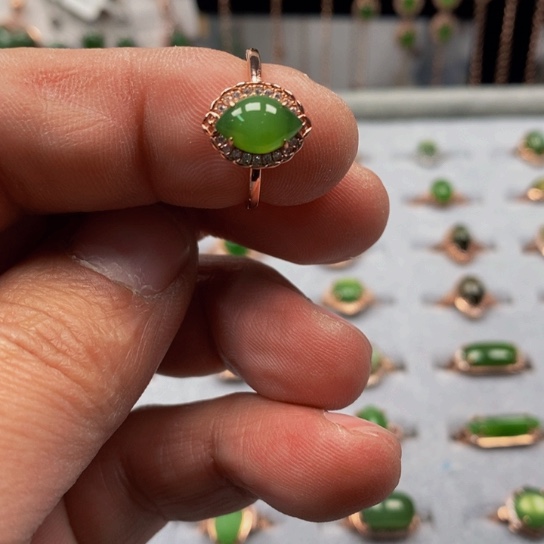 和田玉（碧玉）戒指银S925镶嵌