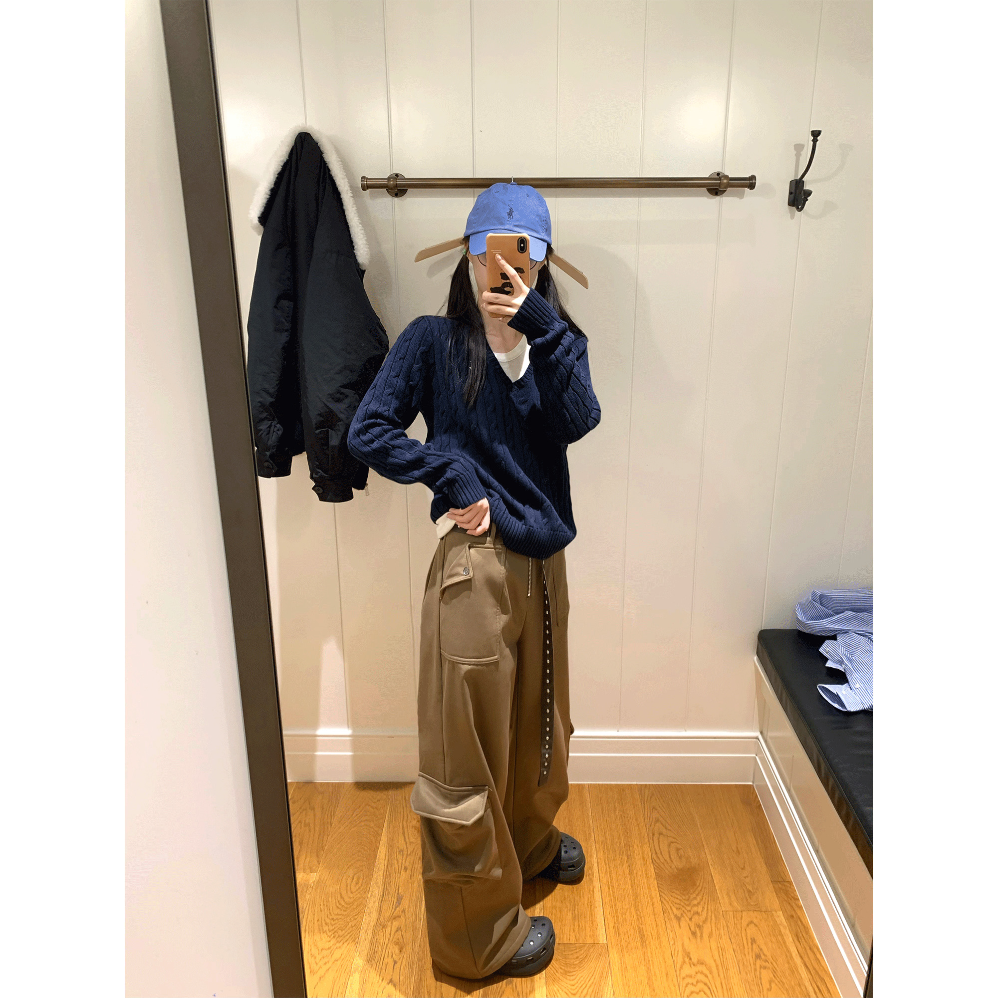 叁月芹菜 清仓no退no换！加绒咖色工装休闲裤长裤女秋冬裤子显瘦