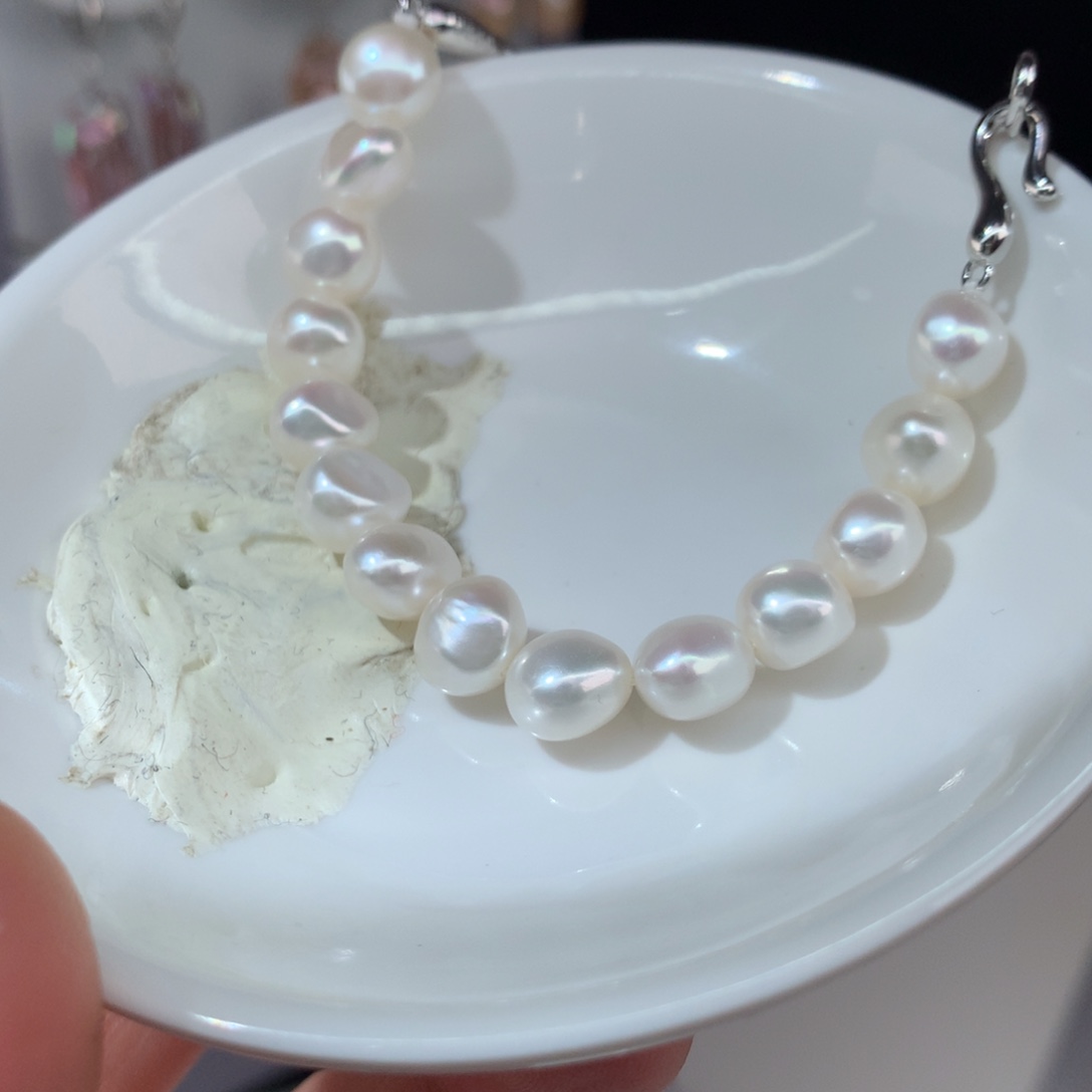 小****手链银S925镶嵌淡水珍珠